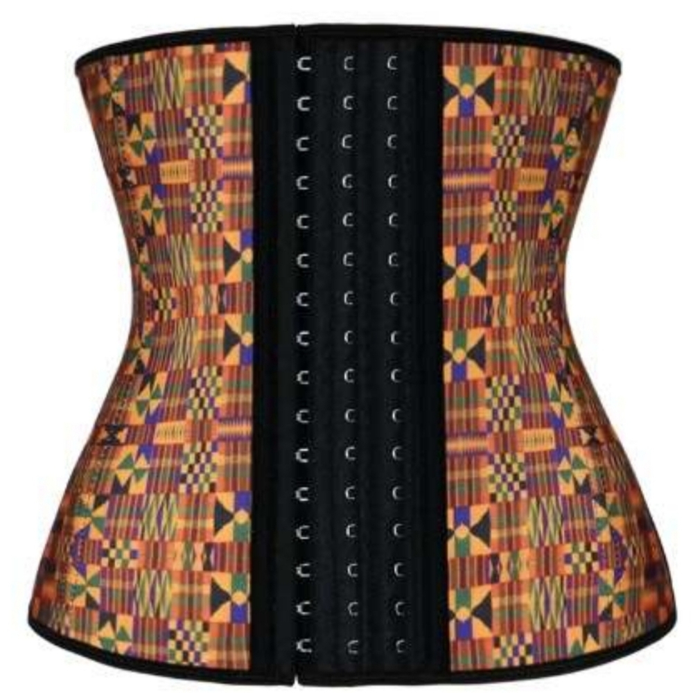 Geometric Pattern Hooks Latex Waist Trainer Corset